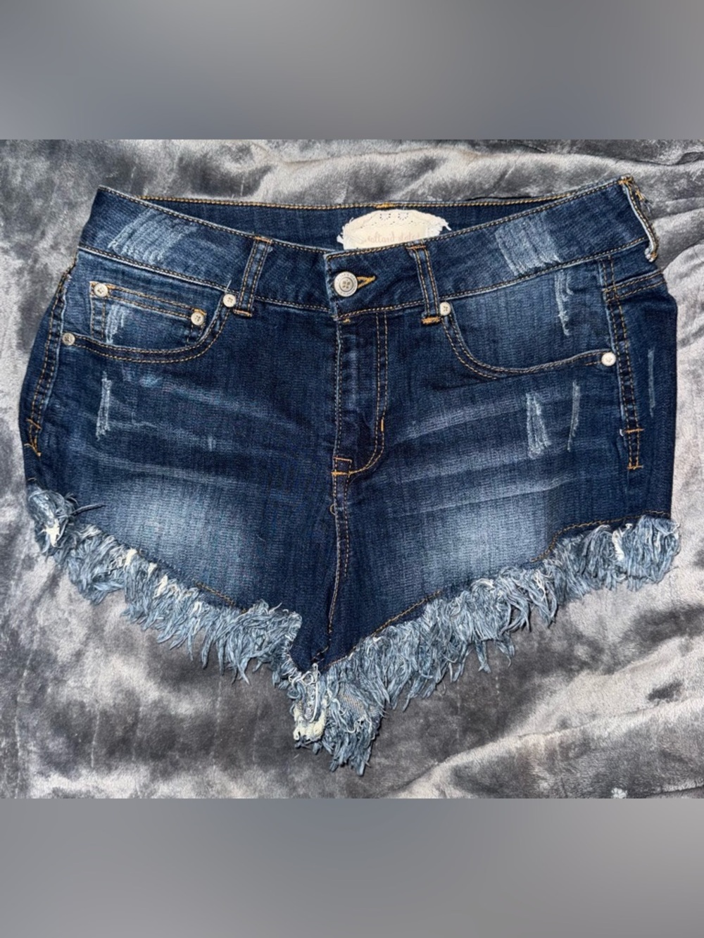 Altar'd State Dark Blue Frayed Jean Shorts, Size 7